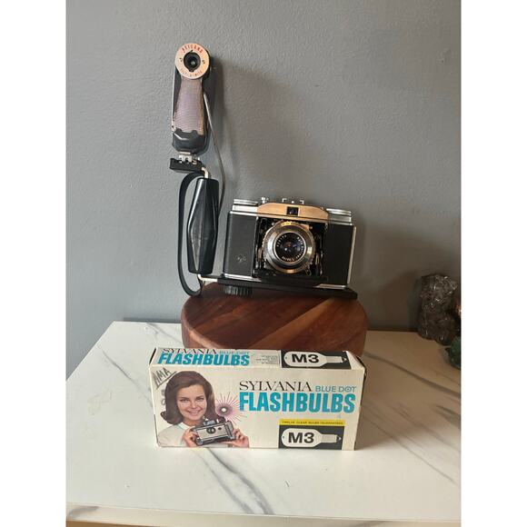 Agfa Solinette Camera Heiland Tilt-A-Mite Flash + Sylvania M3 Bulbs Boxed - Picture 5 of 16
